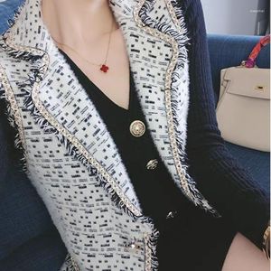 Vrouwen Vesten Koreaanse Mode Tweed Losse Blazer Vest Vrouwen V-hals Casual Jassen Jas Vrouwelijke Office Lady Tops Wit y2k Kleding Q350