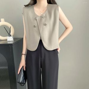 Damenwesten Koreanischer Stil 2023 Sommerfrauenweste Elegante ärmellose Anzugjacken Lässige Weste Weiblicher loser Mantel Bürodamen Graue Tops