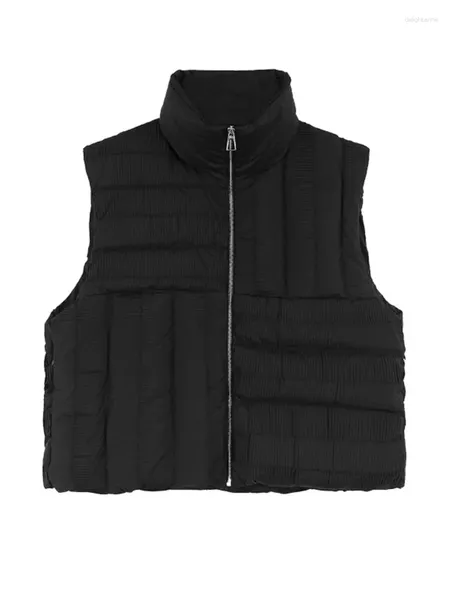 Gilets pour femmes Style coréen Fine plissée à glissière noire vers le bas gilet grande taille décontracté gilet épaissi femmes 2024 printemps hiver x705