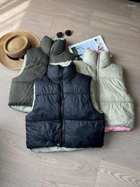 Chalecos de mujer estilo coreano mujeres cálido otoño invierno sin mangas casual alto cuello chaleco chaqueta femenina ropa exterior corta algodón top