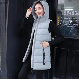 Gilets pour femmes coréen fermeture éclair pardessus automne hiver mi-longueur à capuche coton rembourré gilet femmes gilets pain gilet chaud manteau sans manches