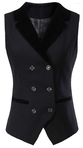 Gilets pour femmes Dames couture couleur double boutonnage gilet ajusté col en V affaires veste professionnelle bureau vêtements de cérémonie salopette Luci2