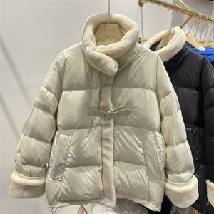 Gilets Femmes Lagabogy 2023 Hiver Femmes Laine D'agneau Patchwork Blanc Canard Down Veste Femme Col Montant Chaud Puffer Manteau Winproof Parkas 231202