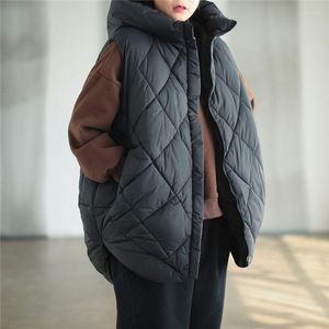 Gilets pour femmes grande taille gilet Parka Femme 2023 rétro loisirs à capuche coton rembourré manteau lâche épaissir gilet sans manches veste d'hiver