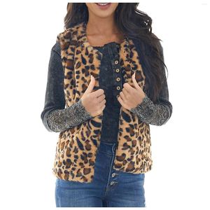 Gilets pour femmes imprimé léopard manteau femmes en peluche fourrure sans manches veste mode Vintage élégant