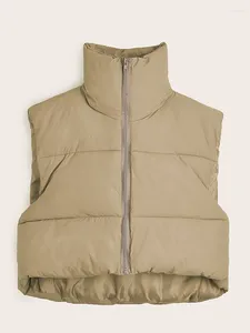 Gilets pour femmes Gilet gonflé léger Femmes élégantes sans manches doudoune hiver chaud court manteau rembourré dames col montant décontracté