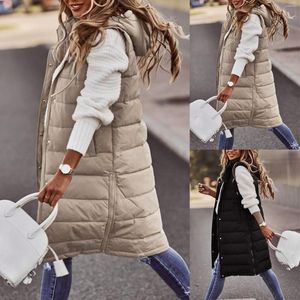 Gilets femme Long manteau gilet avec capuche automne hiver sans manches chaud coton vers le bas gilet matelassé veste Outwear 5XL