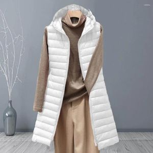 Chalecos de mujer Chaleco largo Abrigo Chaqueta térmica para mujer Elegante Invierno Acolchado Con capucha Media longitud Cálido Ligero para el frío