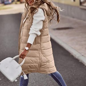 Women's Vests Long Winter Down Vest Sleeveless Warm Coat Female Knee-length Waistcoat With Pocket Fashion Brand Streetwear