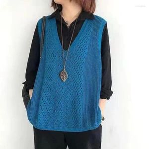 Damesvesten Losse vintage geweven trui Hol vest Linnen Damesmode Mouwloos gilet Voor Bovenkleding Dames Lente Herfst 2024