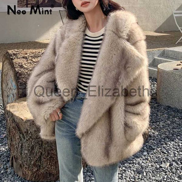 Giubbotti da donna marca di lusso gradiente gradiente color pelliccia in finta giacca da pelliccia da pelliccia da donna 2023 inverno sciolto oversize lunghi soffice soprabito soffice abbigliamento j231107