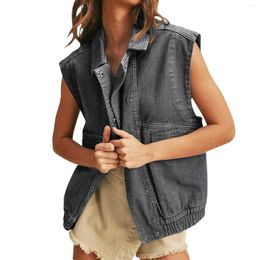 Damesvesten Minimalistische casual en mode Breasted Rapel Denim Vest Tops de Talla Grande Plus Size Oberteile Camisas e Blusas