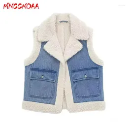 Gilet da donna MNCCMOAA 2023 Autunno Inverno Donna di alta qualità Moda Denim Spessa Gilet in pile Cappotto Casual femminile Senza maniche Gilet caldo