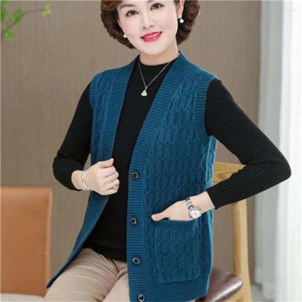 Gilets pour femmes Cardigan de maman printemps tricots pull 2023 mode coréen basique sans manches manteau décontracté élégant hauts tricoté gilet col en v