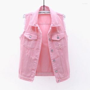 Gilets pour femmes Gilet en denim multicolore Style court Printemps et été Slim Fit Veste sans manches en laine fine avec trous Cardigan Top