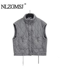 TRAF 2023 Herfst Winter Vrouwen Staande Kraag Lichtgewicht Mouwloos Katoenen Jas Vest Zak Decoratie Tank Top 231218