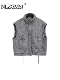 Gilets pour femmes Nlzgmsj TRAF 2024 Automne Hiver Femmes Poche Parkas Coton Veste Zipper Sans Manches Femme Gilet Rembourré