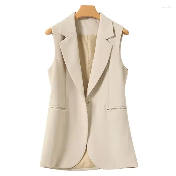 Chalecos de mujer OL moda mujer traje chaleco estilo corto cintura elástica delgada elegante oficina tamaño grande tops femeninos negro beige chaquetas