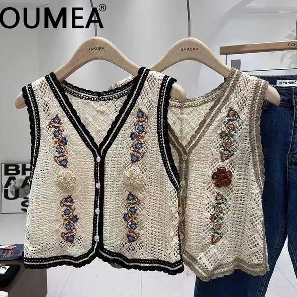 Chalecos de mujer OUMEA Mujeres Crochet Cardigans Botones Frontal Floral Bordado Lindo Chaleco Vintage Tejer Camisas Chic