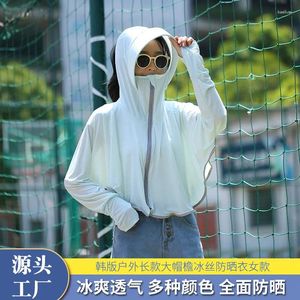 Damesvesten Outdoor Long Bimmed Ice Silk Sunscreen Suit voor de zomer Ademende losse jas met hoed zonneschool