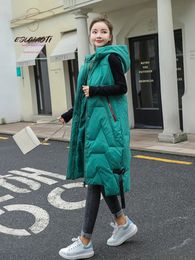 Damesvesten Overknee stijl lang katoenen jasje Koreaanse mode met capuchon Casual effen vest Dameskleding mouwloos jasje 231124