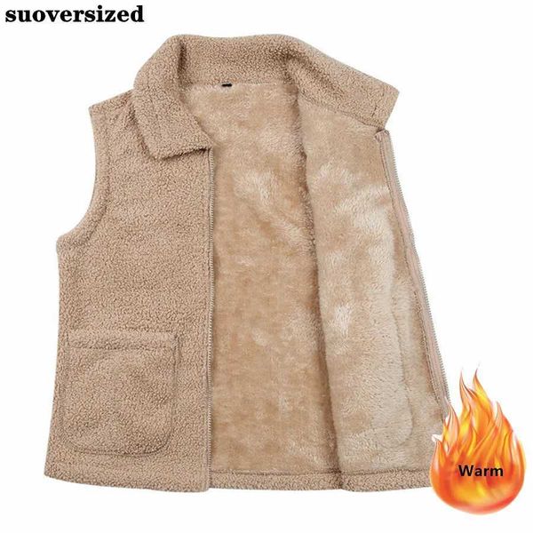 Gilets pour femmes Oversize 4XL Teddy Gilet Femme Polaire Doublée Gilet Printemps Peluche Veste Sans Manches Casual Lâche Mélange De Laine Manteau Coréen Chalecos Nouveau J231227