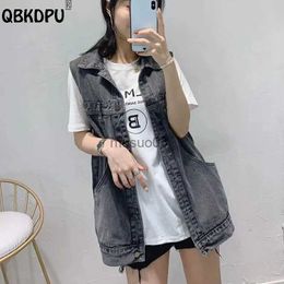 Gilet pour femmes surdimensionné 5xl Vintage Denim Viete Femme coréenne Fashion lâche sans manches Jean veste gris noir chalecos mujer blanchi le gilet HKD230812