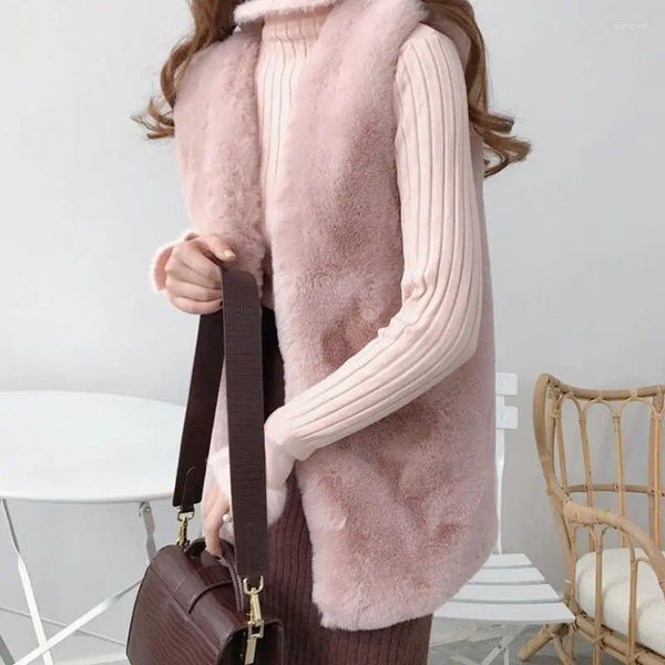 Gilets pour femmes rose hiver vêtements d'extérieur fourrure herbe peluche laine fille gilet lâche sur manteau gilet sans manches tissu haut vêtements sous la taille pour les femmes