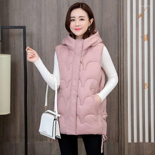 Gilet pour femmes plus taille L-5xL sans manches vestes longues chaudes pour les femmes 2022 Waig à capuche noire rose lâche coton femelle C7688 LU