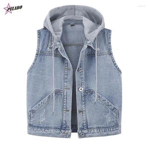 Gilets pour femmes PULABO 4XL 5XL Femmes Denim Gilet Hood Summer Slim Jeans Gilet Femme Streetwear Sans Manches Courtes Vestes Jean Gilet