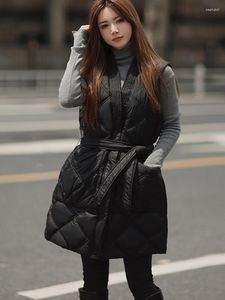 Damesvesten Qoerlin xxl v nekgordel vest voor dames zwart jasje in bovenkleding 2023 herfst winter warme lange jas met pocket vrouw