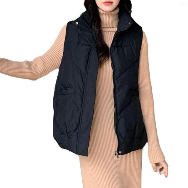 Gilets en coton matelassé pour femmes, veste d'hiver sans manches à la mode, col montant, vêtements d'extérieur, manteaux les plus chauds pour femmes