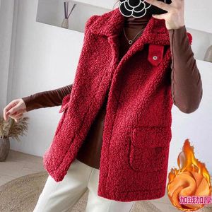 Damesvesten Rood Bont Harig Pluche Vest Lamswol Dames Mouwloos Donsjas Tops Casual Kort Uitloper Gilet Parka's Jasjassen Doek