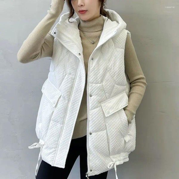 Gilet court sans manches pour femme, manteau bouffant, à capuche, en coton, épais et chaud, avec poches coréennes, automne hiver