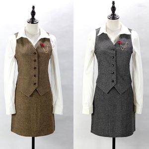 Gilets pour femmes gilet à simple boutonnage veste bureau dames costume décontracté jupe rétro femme deux pièces