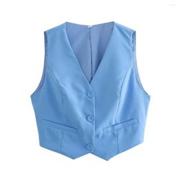 Gilets pour femmes Sky Blue Cropped Vest Femmes Mode Crop Gilet Chic Lady Femme Vêtements Ensemble 2023 Été