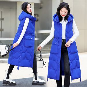 Damesvesten mouwloze jas vrouwen casual lang naar beneden katoenen vest herfst winter warme vest mode winddichte capuchon parka overjas 221202