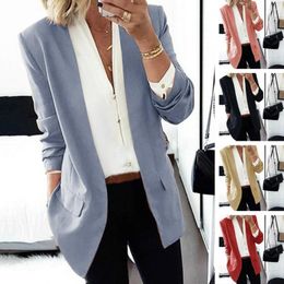 Gilets pour femmes couleur unie mince Blazer femmes 2023 manches trois-quarts printemps et été mince costume court veste une boucle chemisiers blanc