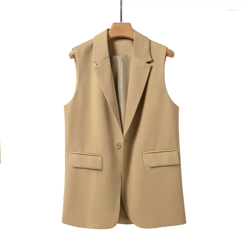 Gilet da donna Solido Gilet da donna Primavera Autunno Chic Indietro Diviso 3 bottoni Colletto rovesciato Gilet da donna da ufficio Colete Feminino Top