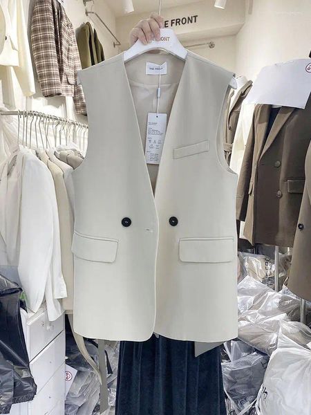 Gilets pour femmes printemps et automne costume gilet femmes veste sans manches court bureau manteau mince deux boutons gilet femme T54