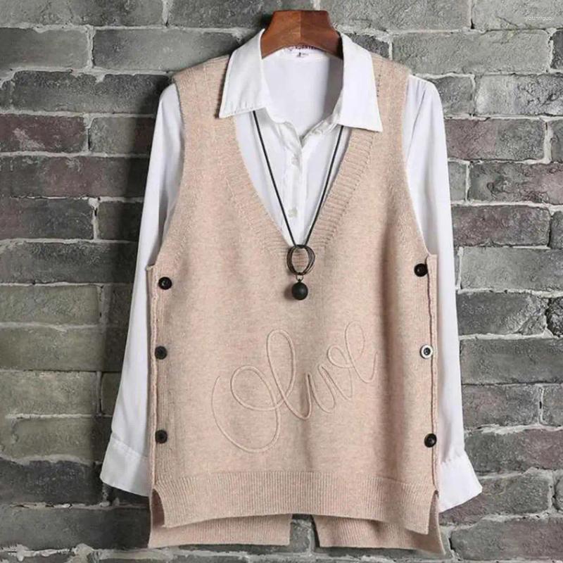 Women's Vests Spring Autumn Women Vest V-Neck Side Buttons High Low Hem Knitting Sleeveless Sweater Pullovers Loose Tops