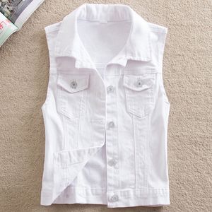 Damesvesten lente zomer korte denim vestjack witte vrouwelijke slanke mouwloze jas zwart roze plus size 6xl casual dames vest 230322