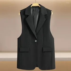 Gilets pour femmes Printemps Été Simple Bouton Costume Gilet Femmes Sans Manches Vêtements D'extérieur Streetwear Dame Solide Col À Revers Veste D'affaires Manteau M603