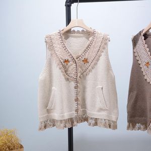 Gilets pour femmes printemps Sweet Mori série gilet de broderie sans manches gilet à tricoter femme V Nck haut à simple boutonnage 22A31 Luci22