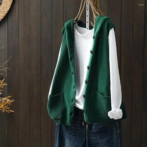 Gilets pour femmes printemps vêtements d'extérieur pour femmes gilet femme solide tricoté pour les femmes lâche décontracté sans manches sweats à capuche pull veste manteau