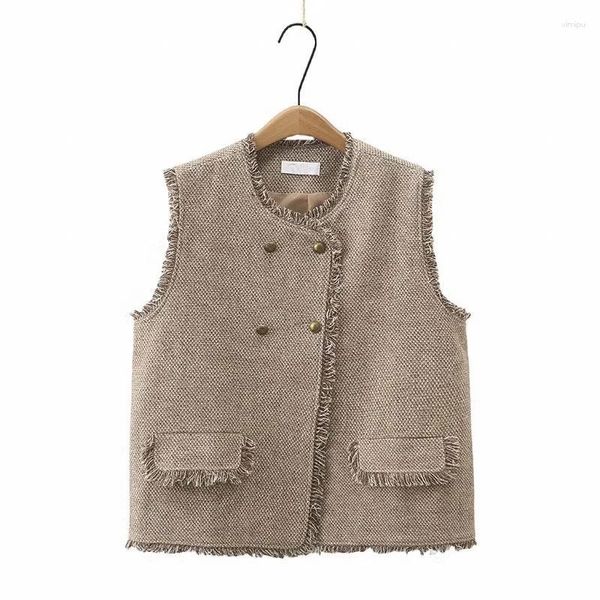 Gilets femme Streetwear Gilet 2023 Vintage Sans Manches Double Boutonnage Glands Grande Taille Gilet Hauts Femme Vêtements