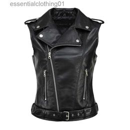 Damesvesten Street chic Dames Zacht PU-vest Vrouwelijk Grote maten 5XL Faux Schapenvacht Reversjas Moto Biker-vest Mouwloos leren jack L230922