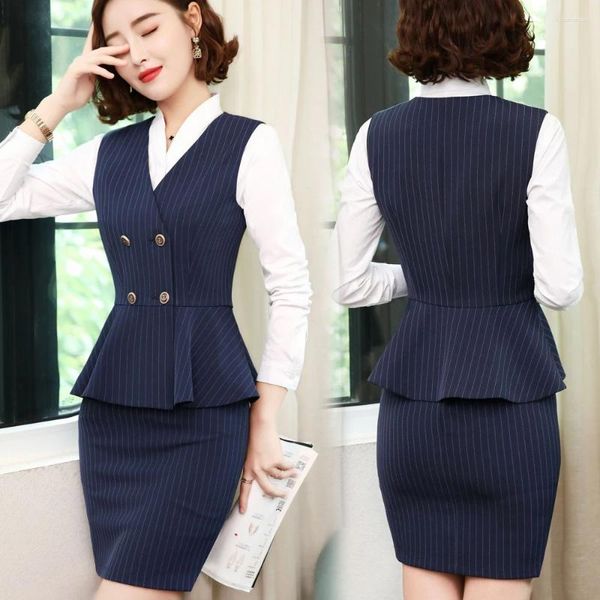 Gilets pour femmes Stripe Vest Korean Fashion Business Slim Fit Femmes OL V Cou Formelle Bureau Dames Manteau Plus Taille Work Wear Uniformes