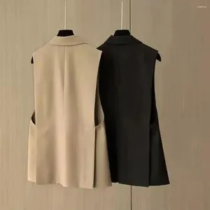 Gilets pour femmes élégant bureau dames blazer peau-touch gilet veste simple bouton mode couleur unie revers costume gilet vêtements de travail