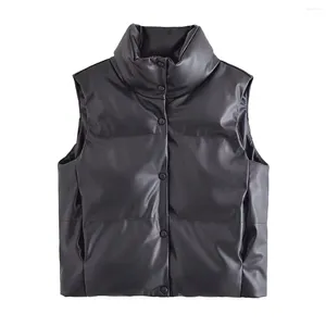 Gilets pour femmes SUFU Mode Hiver Sans manches en cuir artificiel Veste matelassée Débardeur Chaud Cheval PU Gilet